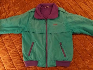 Chaqueta Bomber Vintage Años 90 Hunters Run Verde Púrpura Bloque de Color Puffer Nylon - Imagen 1 de 18