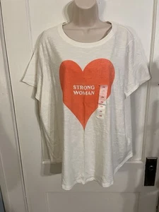 NWT Old Navy Women’s 2X Cotton T-Shirt, Short sleeve, Red Heart “Strong Woman” - Picture 1 of 9