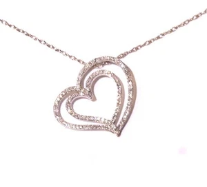 Colgante y cadena de diamantes corazón VS1 G oro blanco de 14k 3,0 g 19" vintage - Imagen 1 de 4