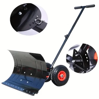Snow Shovel with Wheels 29" Metal Snow Removal Pusher Snow Plow for Driveway - Image 1 of 4