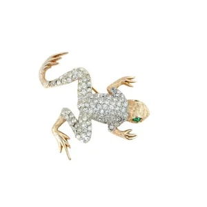 Napier Frog Brooch Emerald Crystal Eyes Rhinestone Covered Back Vtg signed - Picture 1 of 8