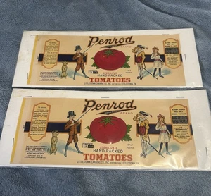 Lot 2~Penrod Brand, PA, Original Sterilized Tomato Can Label, Circa 1930's - Picture 1 of 3