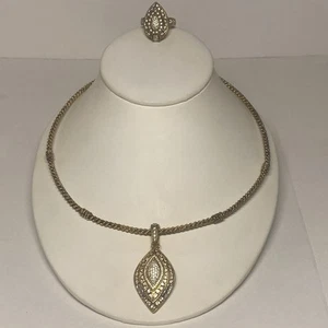 Collana e anello Judith Ripka argento sterling tono oro, collana girocollo, ciondolo - Foto 1 di 9