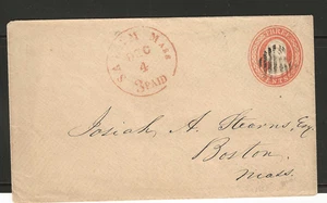 US Scott #U3 used 3c red Washington Stamped Envelope "red" 3c paid Cancel Salem - Picture 1 of 2