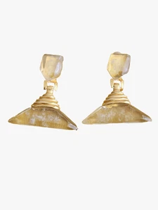 Dominique Denaive Paris Women’s Clip Earrings Gold Plate Clear Resin Chunky 2” - Picture 1 of 6