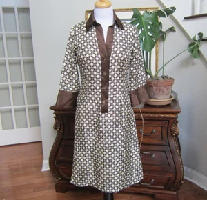 Pink Tartan 1/2 Button Down Shirt Dress 100% Silk Brown Turtle Print Size 4 - Picture 1 of 8
