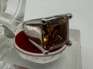 25C098-925 SILBER RING MIT SYNTHETISCHEN CITRIN STATEMENT-SCHMUCK VINTAGE GR.55 - Picture 1 of 9