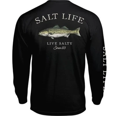 全新 男式 Big & Tall 3XL Salt Life Live Salty 条纹低音长袖衬衫 — 第 1/4 张图片