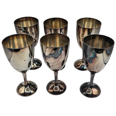 Set of 6 Vintage International Silver Co. Smooth Stemmed Wine Goblets 7” Glasses - Image 1 of 4