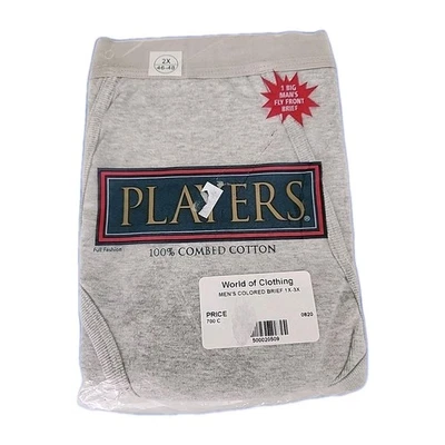 Vtg Players Men's Gray (46-48) 100% Combed Cotton 1 Big Man's Brief Fly Front - Image 1 of 4