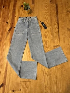 NWT Veronica Beard Crosbie Slim Wide Leg Denim Jean Pebblestone Women’s SIZE 23 - Picture 1 of 16