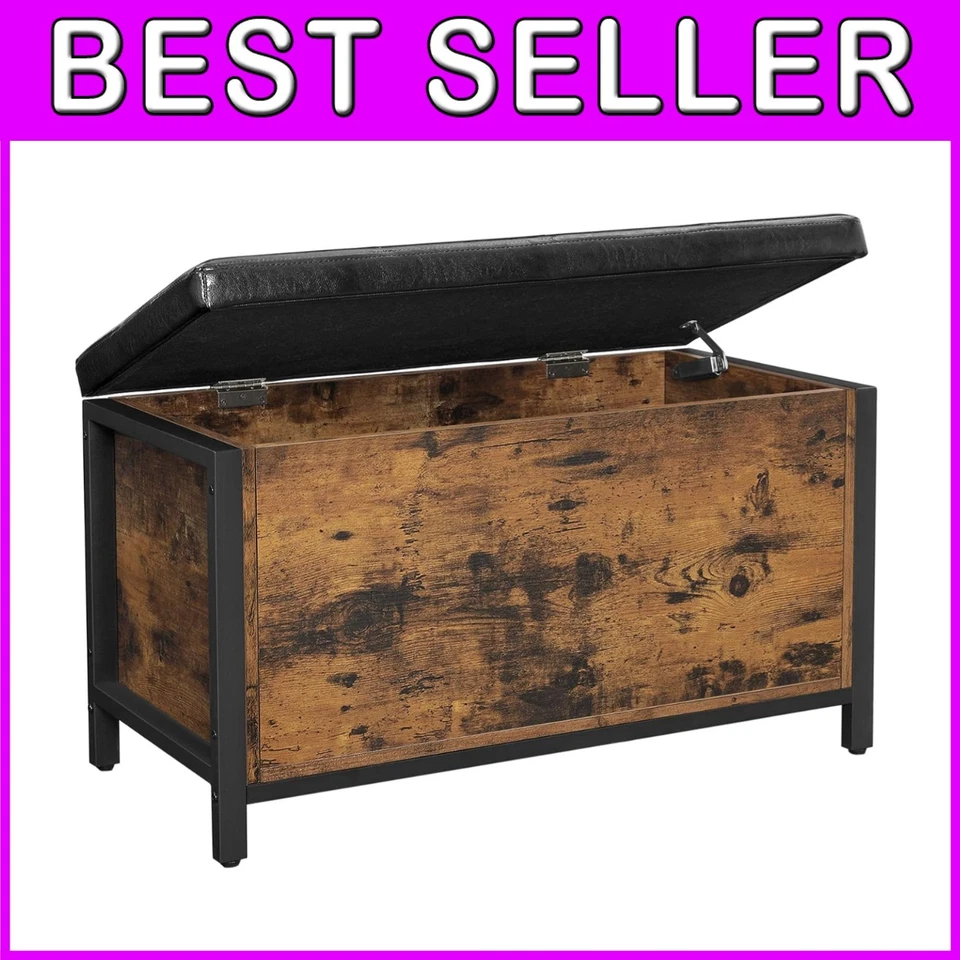 Versatile Padded Storage Ottoman for Entryway - Rustic Brown & Black Finish - Image 1 of 4