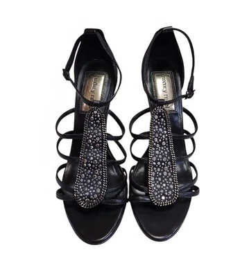 Tacones de aguja Jean-Michel Cazabat Luxury Rebel negros con tiras plateados talla 40  Foto 1 de 4