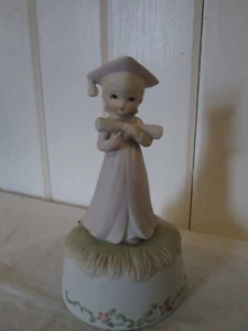 Lefton Music Box Girl Graduate Pomp & Circumstance Pink Flora Works Bisq Vintage - Picture 1 of 6