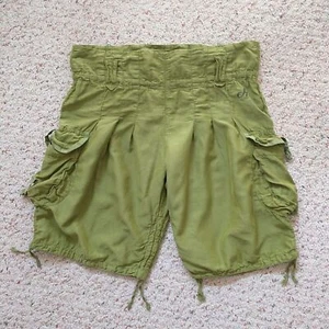Deha Pull On Shorts Women XS Green Silk Blend Baggy Cargo Paper Bag Pleated Boho - Picture 1 of 9