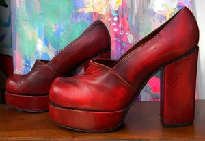 VINTAGE Boho 1960s-70s Original RARE Jane Debsters Leather Platforms Sz 6 - Picture 1 of 8