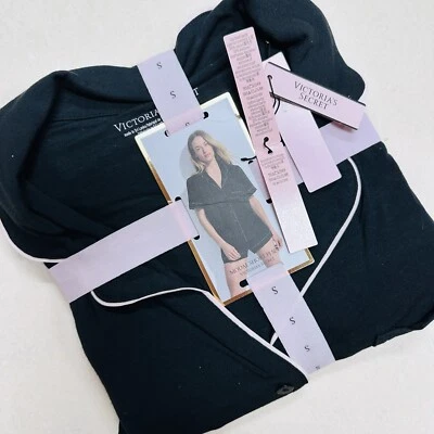 Victoria's Secret Modal Pajama Set Size Medium Short Black Button Down Soft - Изображение 1 из 2