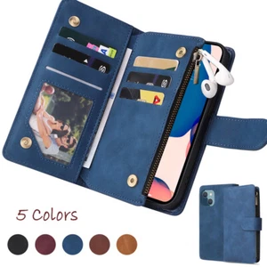 Zip Wallet Case For iPhone 14 16 Pro Max 13 15 12 11 XR 8 16e Leather Flip Cover - Picture 1 of 44
