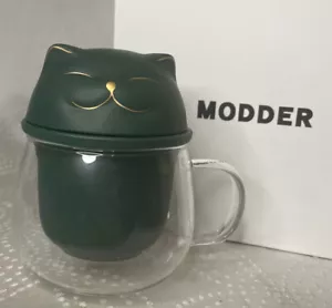 Modder Kawaii 12 Unzen Glas Tasse mit Tee-Ei & Katzendeckel Neu in Geschenkbox - Bild 1 von 6