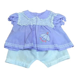 1970s Catton Bros. Cotton Candy Lavender Short Puff Sleeve Lace Umbrella Set - Picture 1 of 7