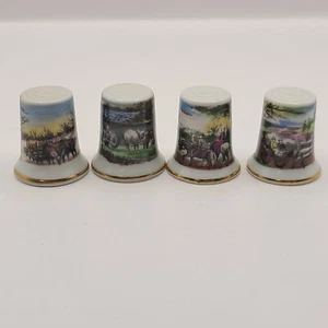 Vtg Country Scenic Porcelain Thimbles Wrap Around victorian Image Rural Lot Of 4 - Picture 1 of 11