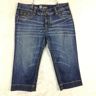 Pantalones de mezclilla para mujer Kut From the Kloth capri pierna ancha azul bolsillos con solapa tan bajos 14 Foto 1 de 4