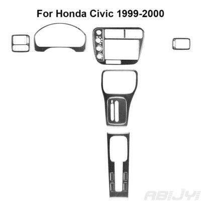 13Pcs Carbon Fiber Full Interior Kit Set Cover Trim For Honda Civic 1999-2000 - Image 1 of 4