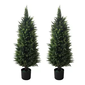 2 Pack 37 Inch Artificial Cedar Topiary Trees for Outdoor Front Porch Décor - Picture 1 of 3