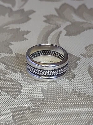 Sterling 925 Mexico Solid Band Tribal Braided Chain Biker Punk Rock Ring S 7.5 - Image 1 of 4