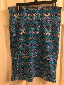 Lularoe Cassie Pencil Skirt  EUC Turquoise, Blue, Yellow  Bright Colors Ladies M - Picture 1 of 2