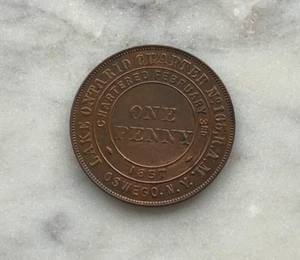Oswego New York NY Lake Ontario Chapter No 165 Mason Masonic Penny Token - Picture 1 of 2