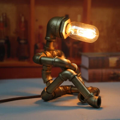 Robot Water Pipe Desk Light Steampunk Table Lamp Vintage Decor Christmas Gift - Image 1 of 4