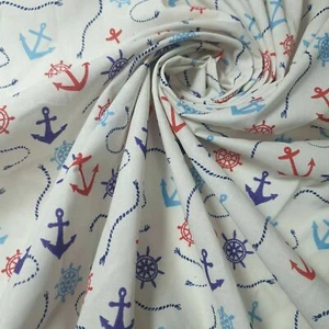 White Nautical Anchors Polycotton Material Quilting Craft Dress Fabric Metre 44" - Picture 1 of 7