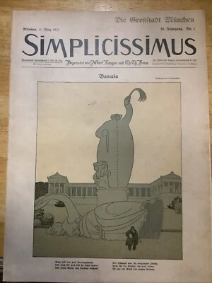 1913 RARE GERMAN SIMPLICISSIMUS MAGAZINE ~ ART NOUVEAU / JUDGENDSTIL  ERA WWI - Image 1 of 4