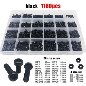 300/1160 M2M2.5M3M4 Nylon Plastic Phillips Pan Round Head Screw Bolt Nut Set Kit - Foto 1 di 13
