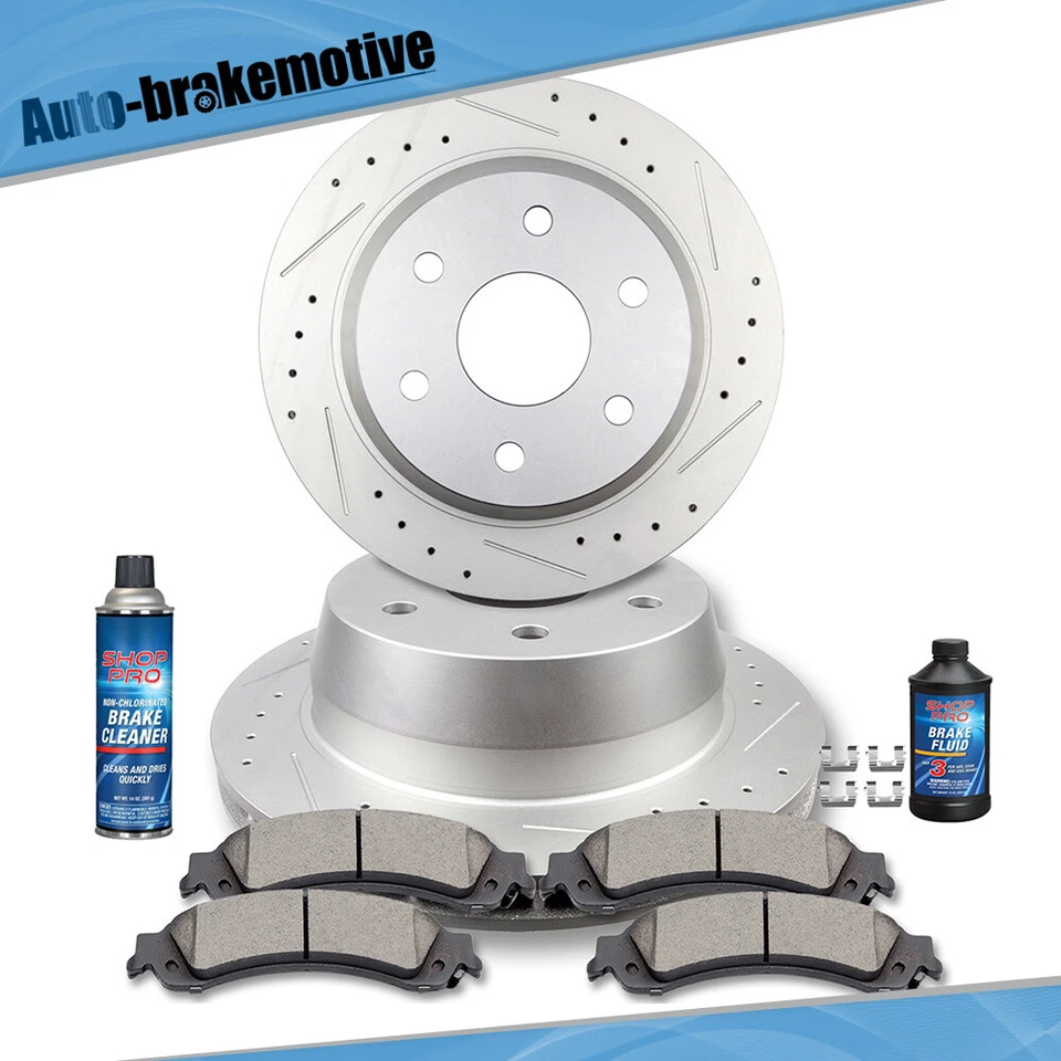 FRONT & REAR DRILLED BRAKE ROTOR + BRAKE PAD FOR GMC YUKON CHEVY TAHOE CADILLAC Foto 1 de 4