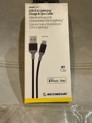Scosche i34BY-SP Strikeline MFI Certified Sync Charging Sync Cable 4 FT - Blac - Image 1 of 2