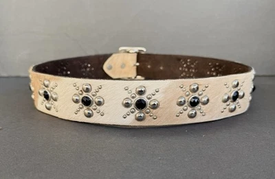 Cinturón Unisex Negro Blanco Joed Hair On Cuero Estrellas Tachonado Talla 32 Vint Upcycle Foto 1 de 4