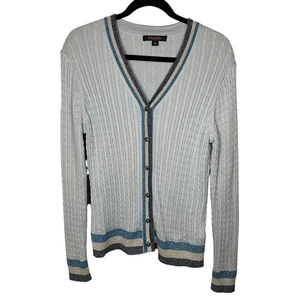 Brooks Brothers Blue Cable Knit Cotton Button Down Cardigan Sweater Size Large  - Picture 1 of 7
