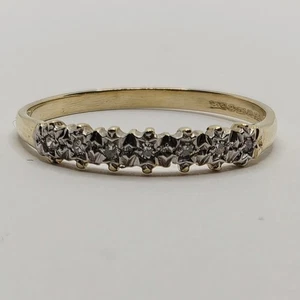 9ct Gold  Diamond  Half Eternity 7 Stones Thin Band Yellow Gold 375 Ring Size Q - Picture 1 of 21