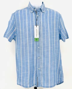 Report Collection Men's Medium Blue Striped Short Sleeve Button Down Shirt NWT - Picture 1 of 13