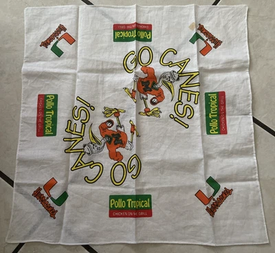 Universidad de Miami Pollo Tropical GO BASTONES! Pañuelo de recuerdo VINTAGE 16" X 16" Foto 1 de 4