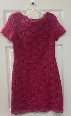 Lauren Ralph Lauren Womens Dress Size 12 Pink Floral Lace Short Sleeve Cocktail - Image 1 of 4