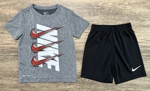 Nike Boy 2 Piece DRI-FIT T-Shirt & Shorts Set ~Gray, Black, Red & White ~ - Picture 1 of 6