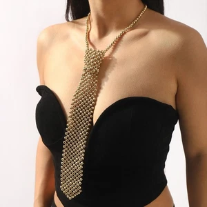 Clothing Tie Necklace Crystal Neck Tie Choker Clavicle Chain  Party - Picture 1 of 16