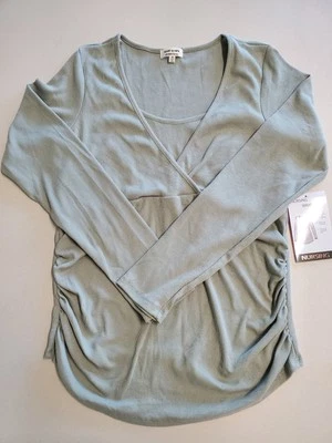 Heart & Hips Maternity Nursing Wrap Top Sage Green Ribbed NWT Size M Shirred - Image 1 of 4