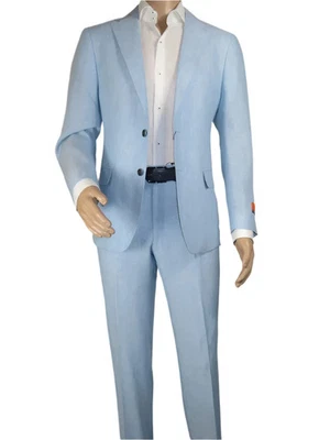 Men's ENZO Linen Spring Summer Suit Light Weight Breathable E58302-9 Light Blue - Image 1 of 4