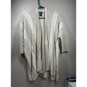 Lafayette 148 Womens Open Front Cardigan Linen Blend Striped Tan Size Small - Picture 1 of 3