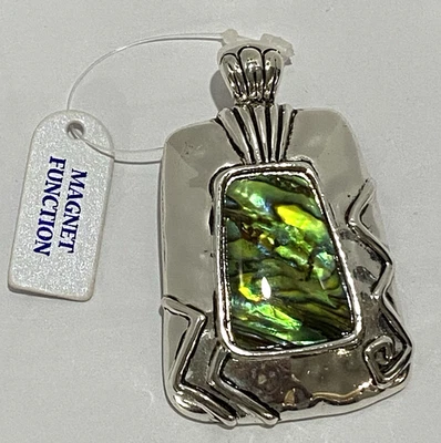 Pingente de concha vintage Abalone Paua tom prata estilo sudoeste fiança magnética - Imagem 1 de 4