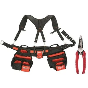 Milwaukee Work Belt Adjustable Nylon Red W/ Suspension Rig + 6-in-1 Wire Pliers - Picture 1 of 12